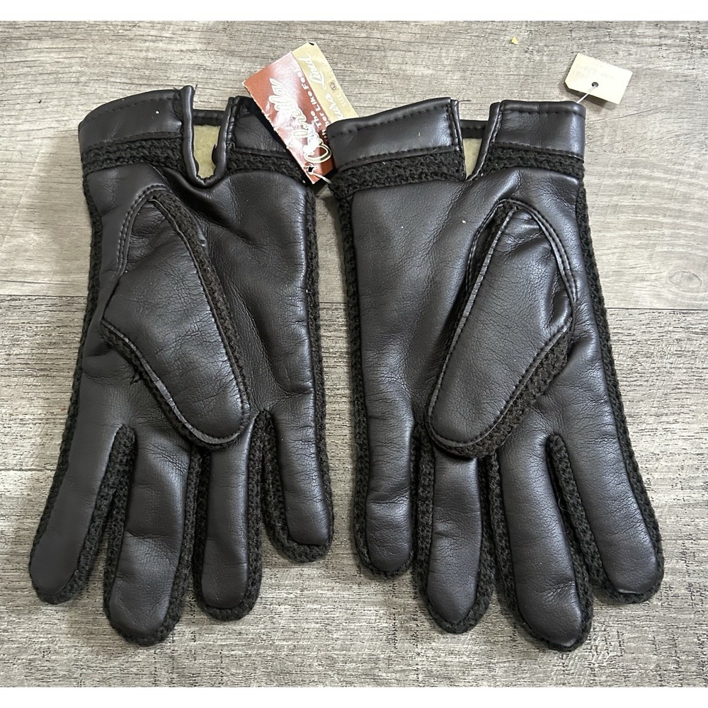 Vtg Cabrella Luxura Lined Brown Winter Gloves Large L Faux Leather New NWT - Picture 2 of 4
